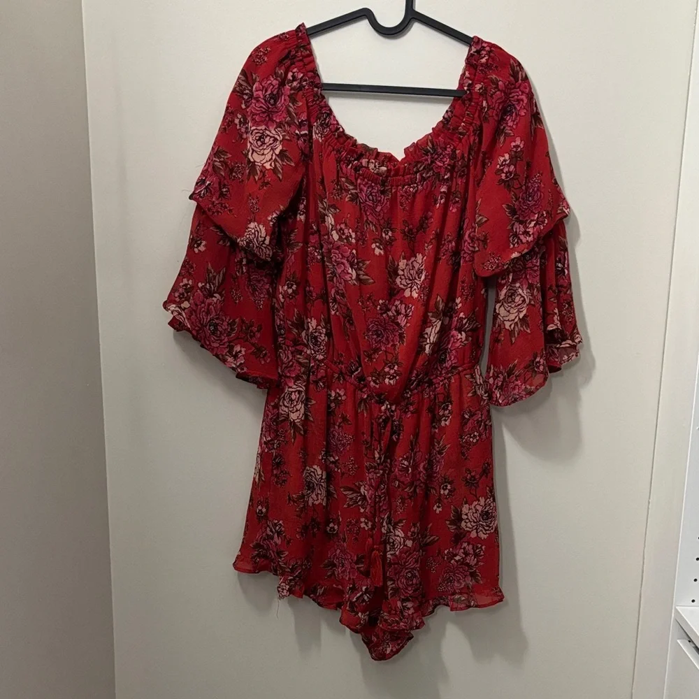 American Eagle Outfitters Red Floral Jumpsuit - Picture 2 of 7